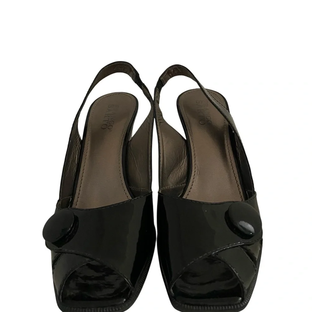 Chic Black Patent Slingback Wedges